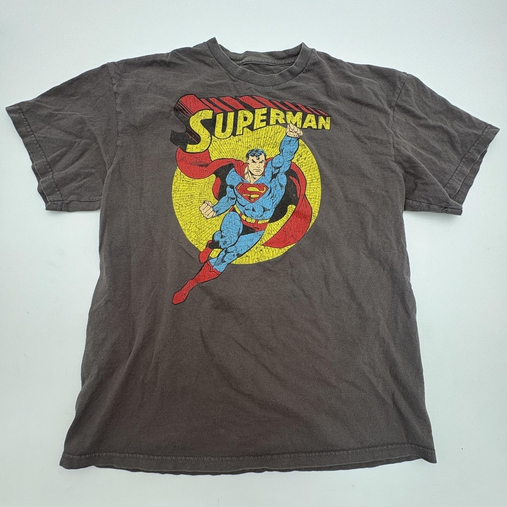 DC Comics Shirt Mens L Gray Superman Graphic Short Sleeve Tee‎ Top Retro